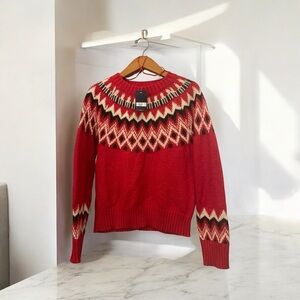 Lucky Brand Red Patterned Crew Neck Sweater